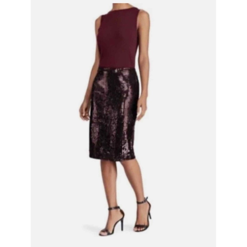 Ralph Lauren LRL Sequined Tulle Pencil Skirt‎ Women 18 Burgundy Preppy Busimess